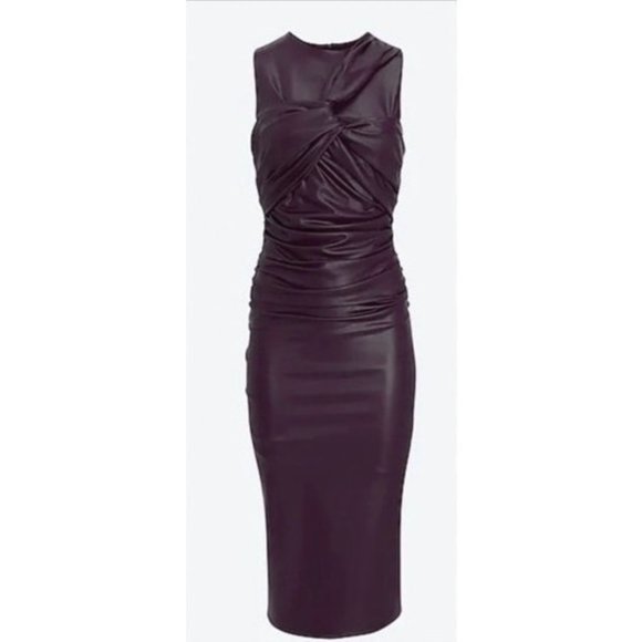 Express Body Contour Faux Leather Twist Front Midi Dress, Built-In Shapewear XXS - Picture 2 of 4